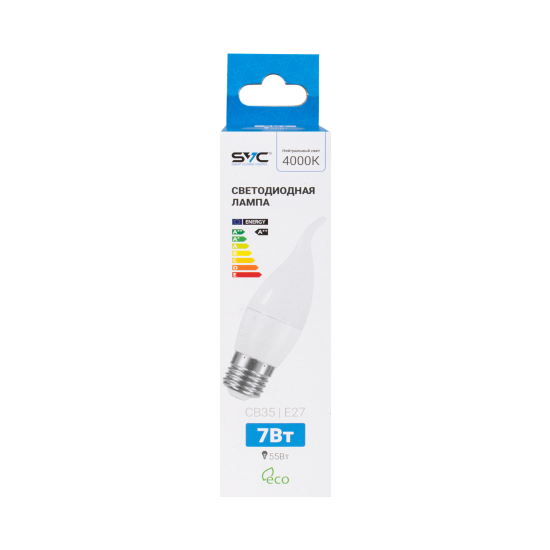 Лампа светодиодная SVC LED CB35-7W-E27-4000K Свеча на ветру Нейтральный